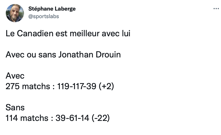 HAHA ... Le CH est meilleur avec Jonathan Drouin dans l'alignement