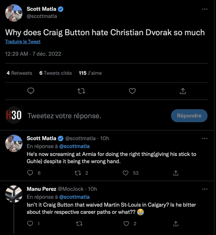 Craig Button INSULTE Christian Dvorak... Mais...