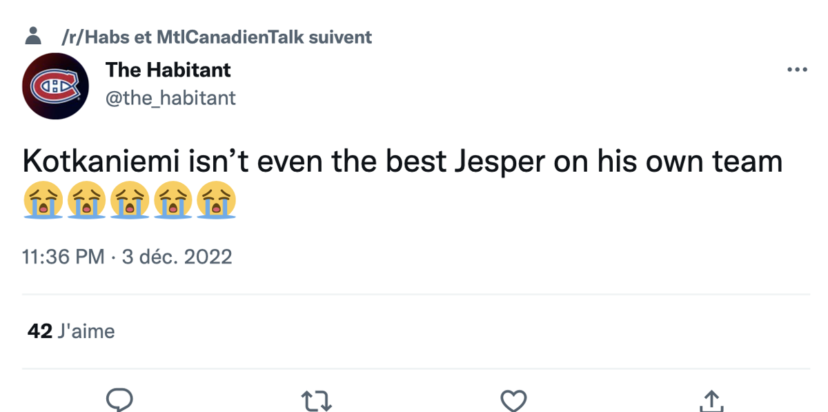 HAHA ... Kotkaniemi n'est même pas le meilleur JESPER des CANES