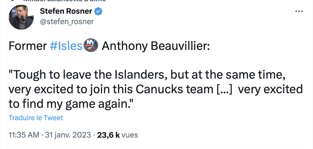 Anthony Beauvillier et l'ART de BULLSHITER