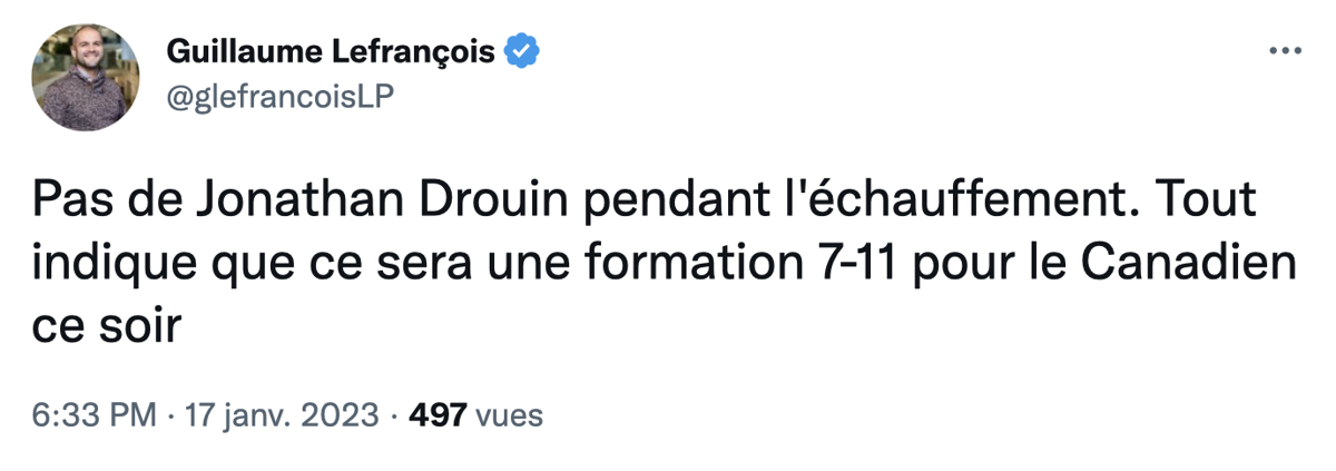 DROUIN BLESSÉ ... La PORCELAINE fait mal au CH