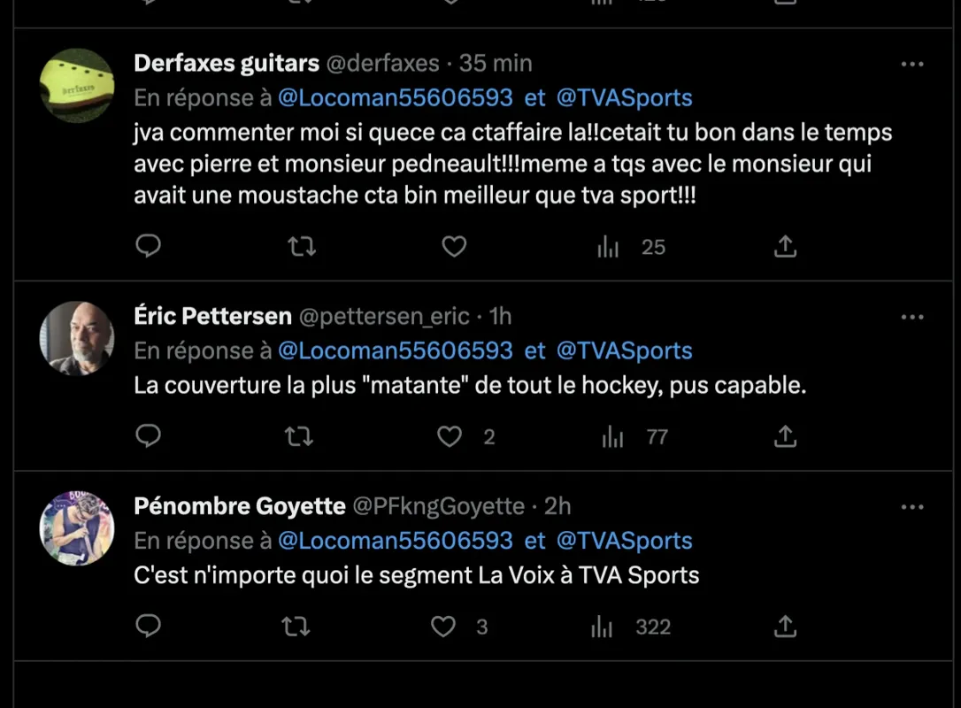 MALAISE à TVA Sports, une publicité de la Voix ENRAGE le public