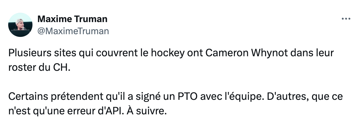 Confusion totale à Montréal : Cameron Whynot est un membre du Canadien