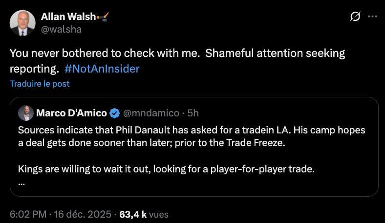 Réaction immature: L’agent de Phillip Danault attaque publiquement un journaliste de Montréal